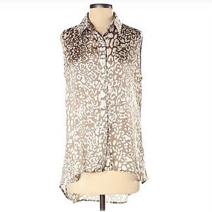 HALE Bob Animal Print High Low Button Front Sleeveless Blouse Size Small